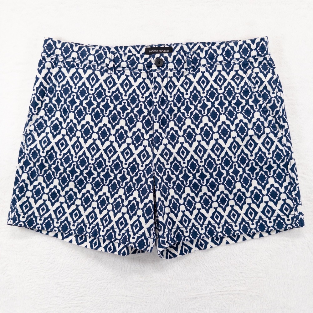 Banana Republic Womens Shorts 14 Blue Ikat Geometric Diamond Chino Casual Summer